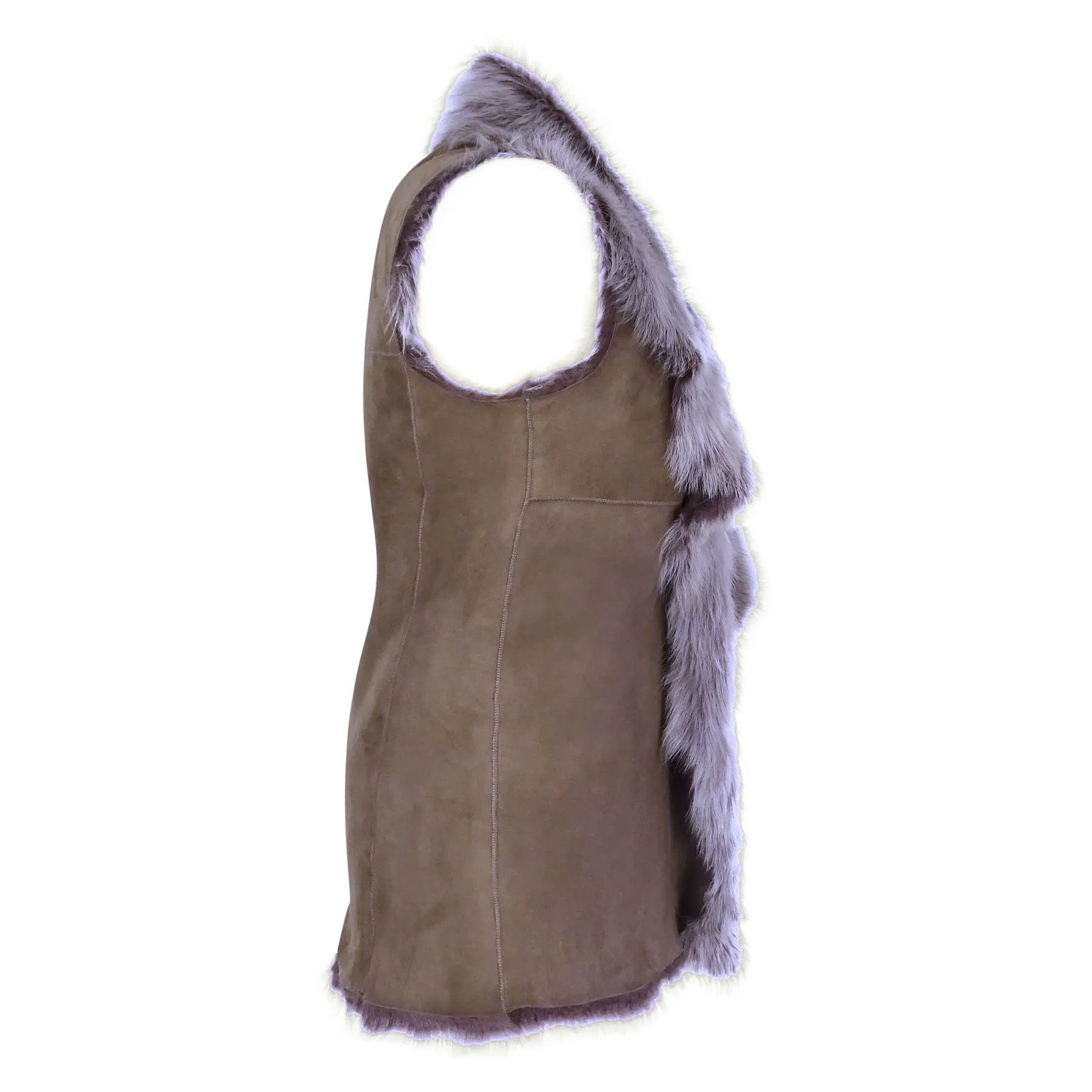 Ladies Women Real Spanish Shearling Sheepskin Toscana Taupe Long Waistcoat Gilet