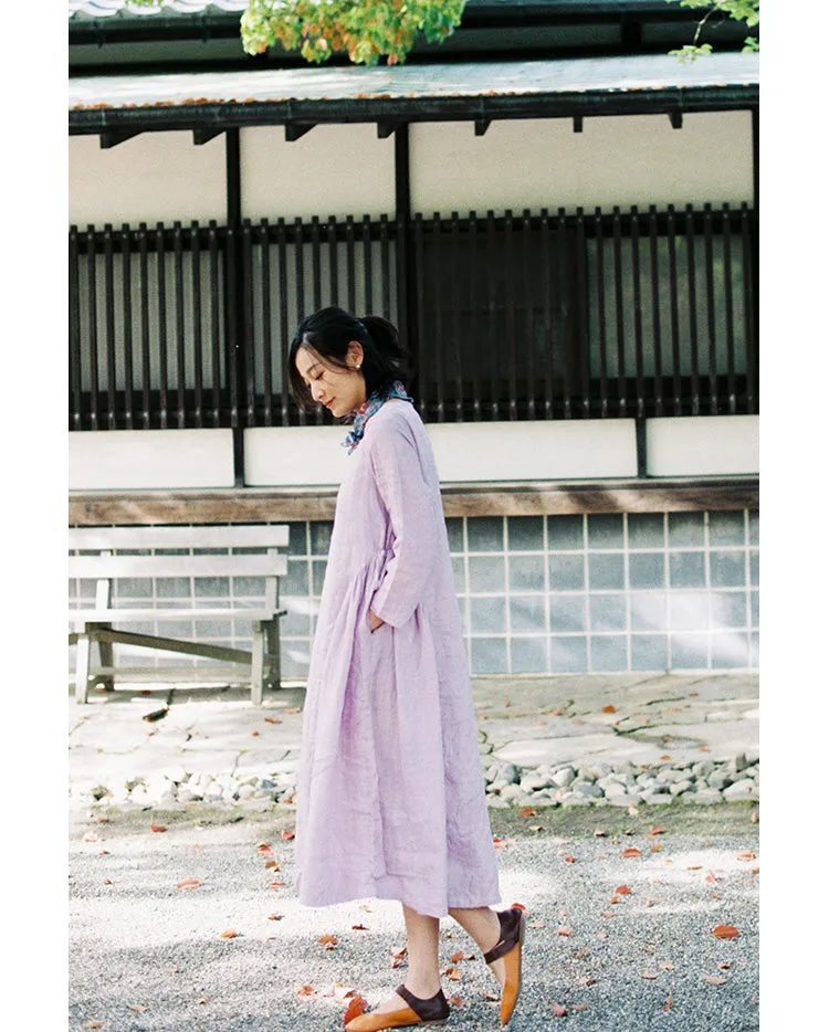 Light Purple Dress Summer Long Casual Women Linen Dresses ZF98412