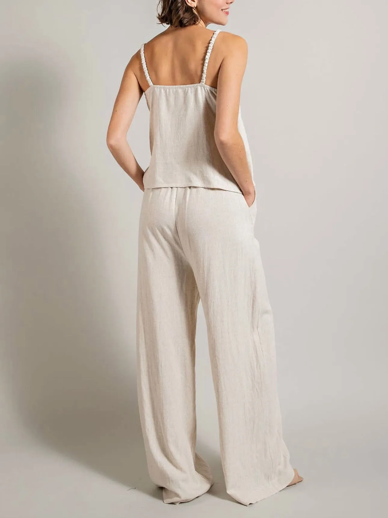 Linen Blend Flowy Pants