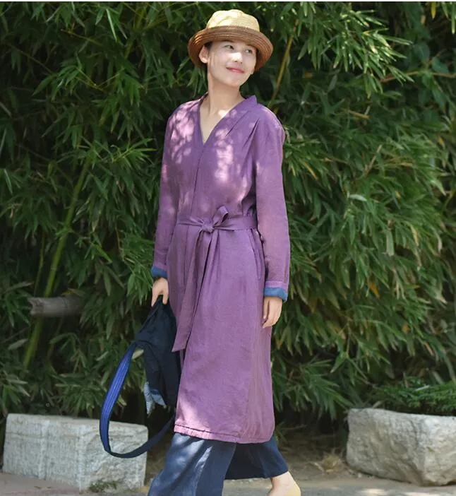 Linen Long Sleeve Autumn Women Shirt Linen Dresses With Buttons S90922