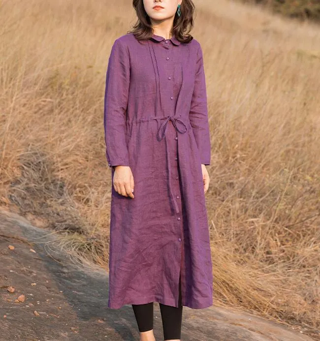 Linen Loose Dress, Long Sleeve Women Linen Dresses ZF98413