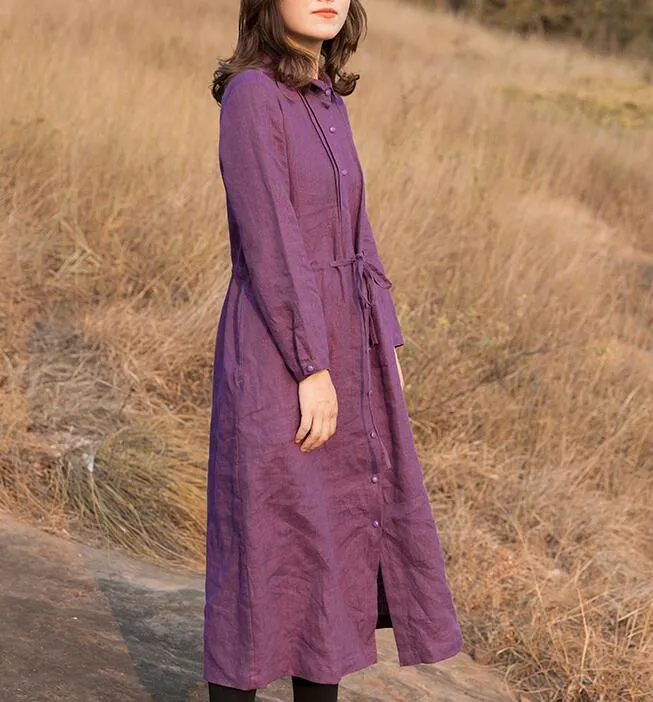 Linen Loose Dress, Long Sleeve Women Linen Dresses ZF98413