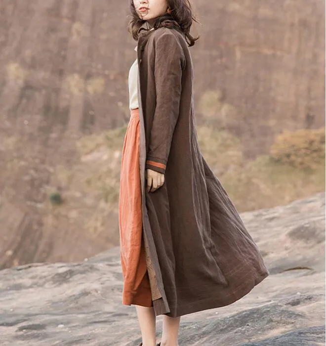 Linen Loose Long Sleeve Autumn Women Shift Linen Dresses S90921