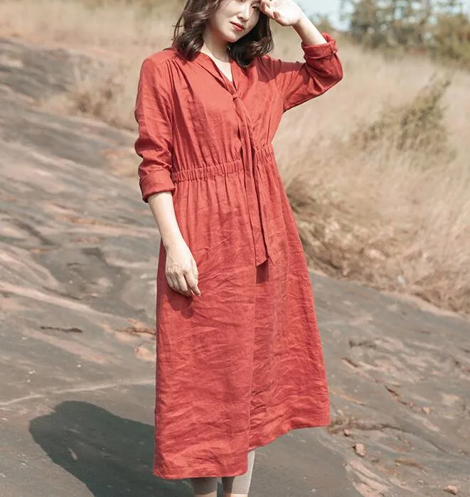 linen Loose Long Sleeve Women Linen Dresses  ZF98413