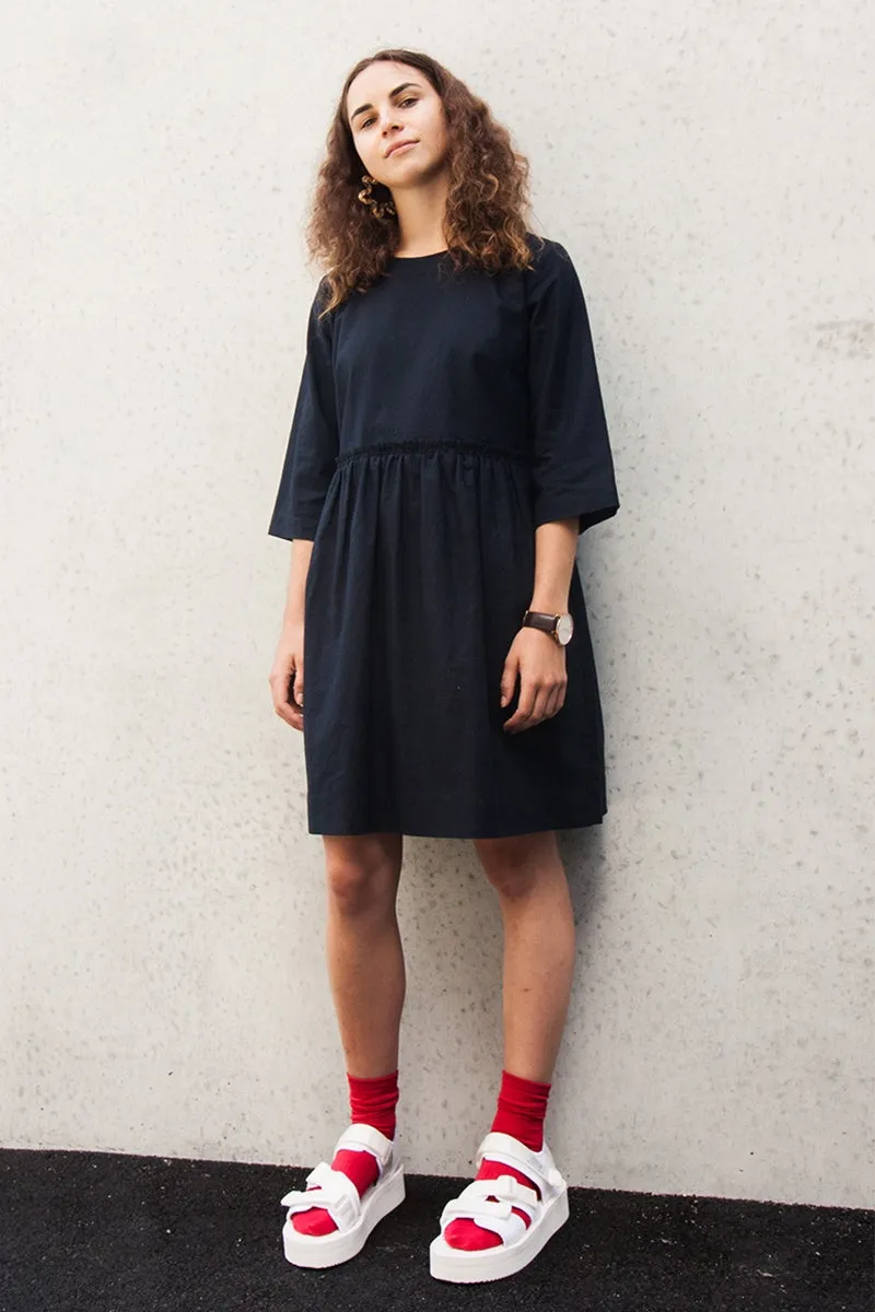 Lois Gather Dress - Navy