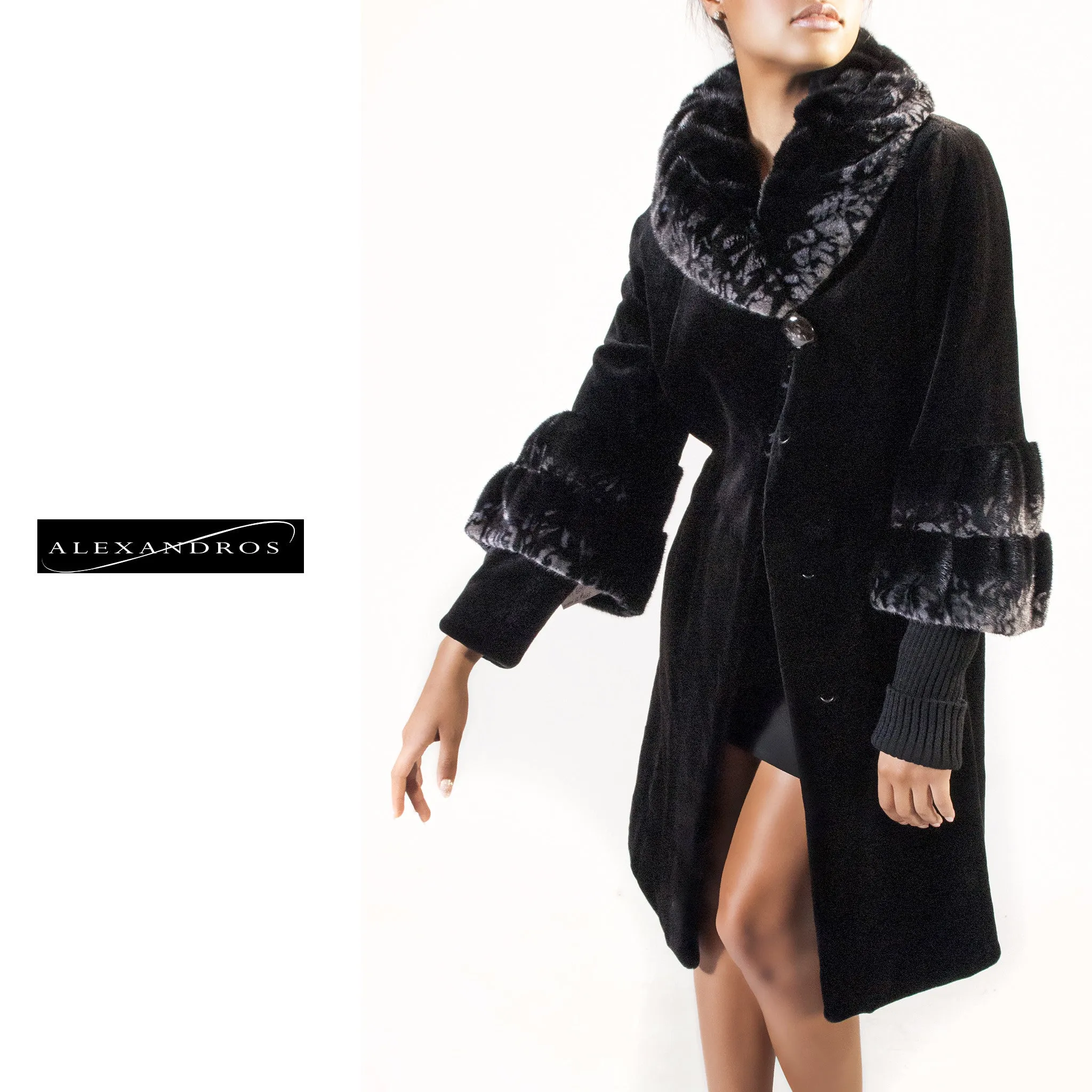 Long Sheared Mink Coat with Full Collar and Cuffs