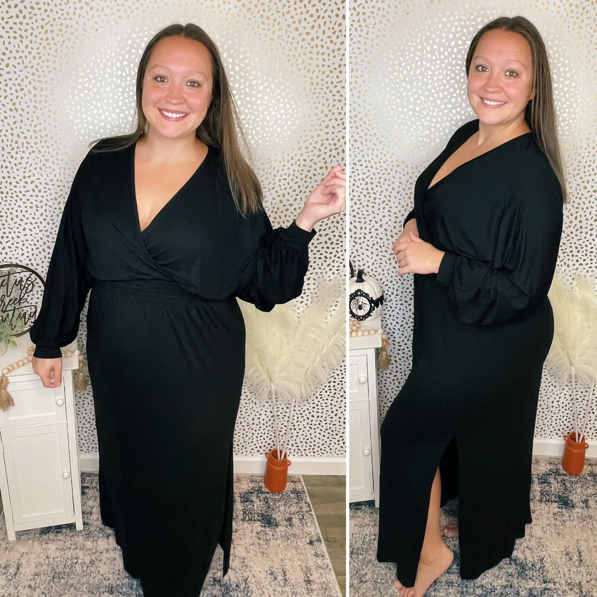 Long sleeve smock waist maxi