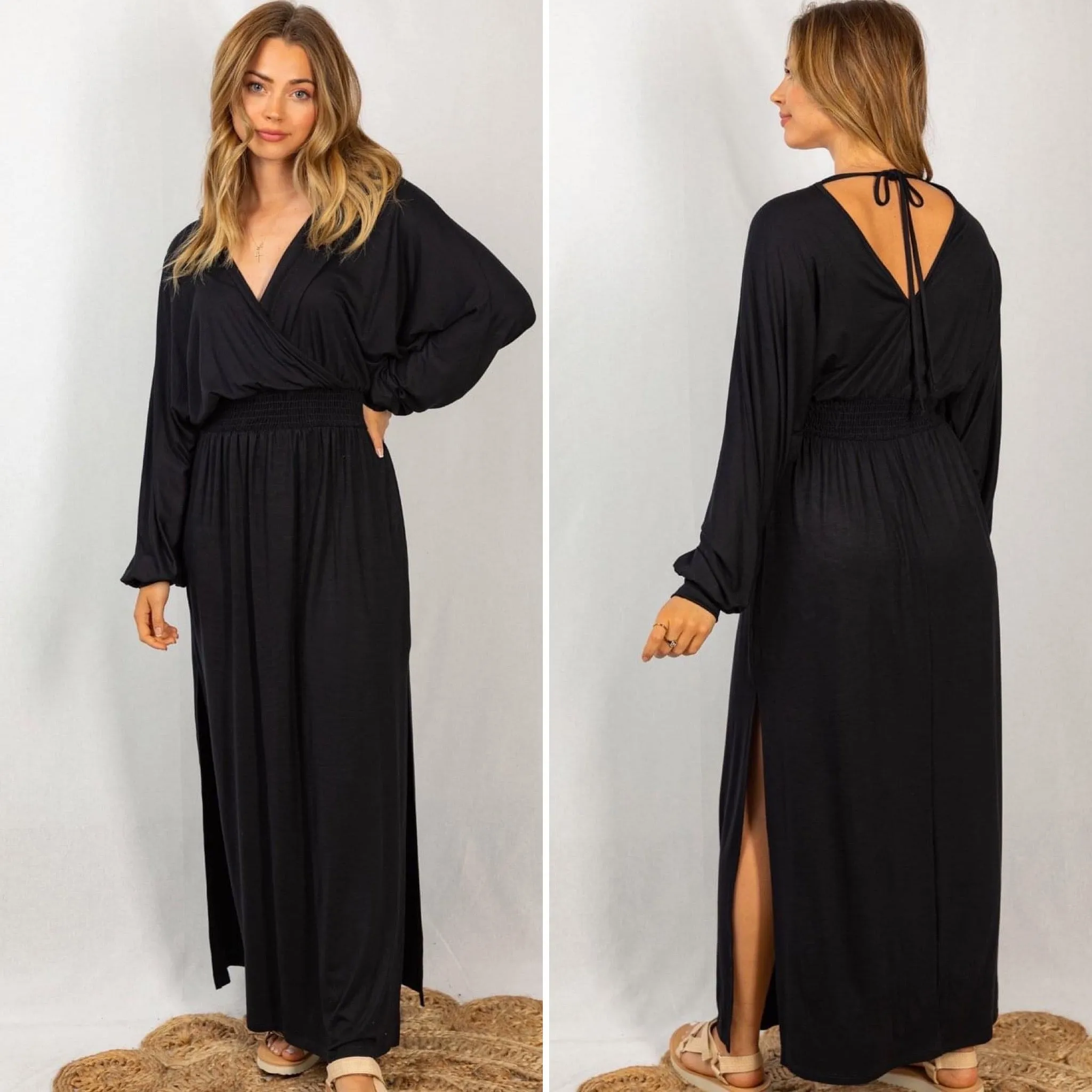 Long sleeve smock waist maxi