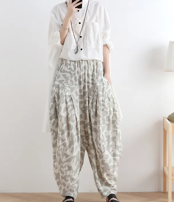 Loose large tie dye pleats Linen Wide Leg Women Casual Pants AMT05131