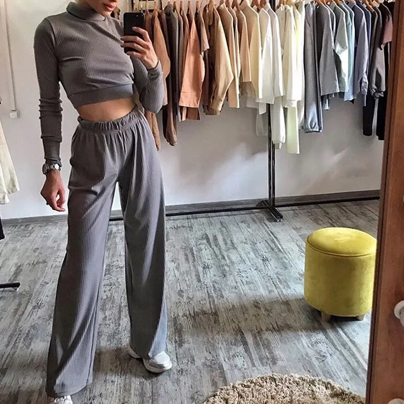 Lounging Around 2 Piece Pants & Crop Top Set