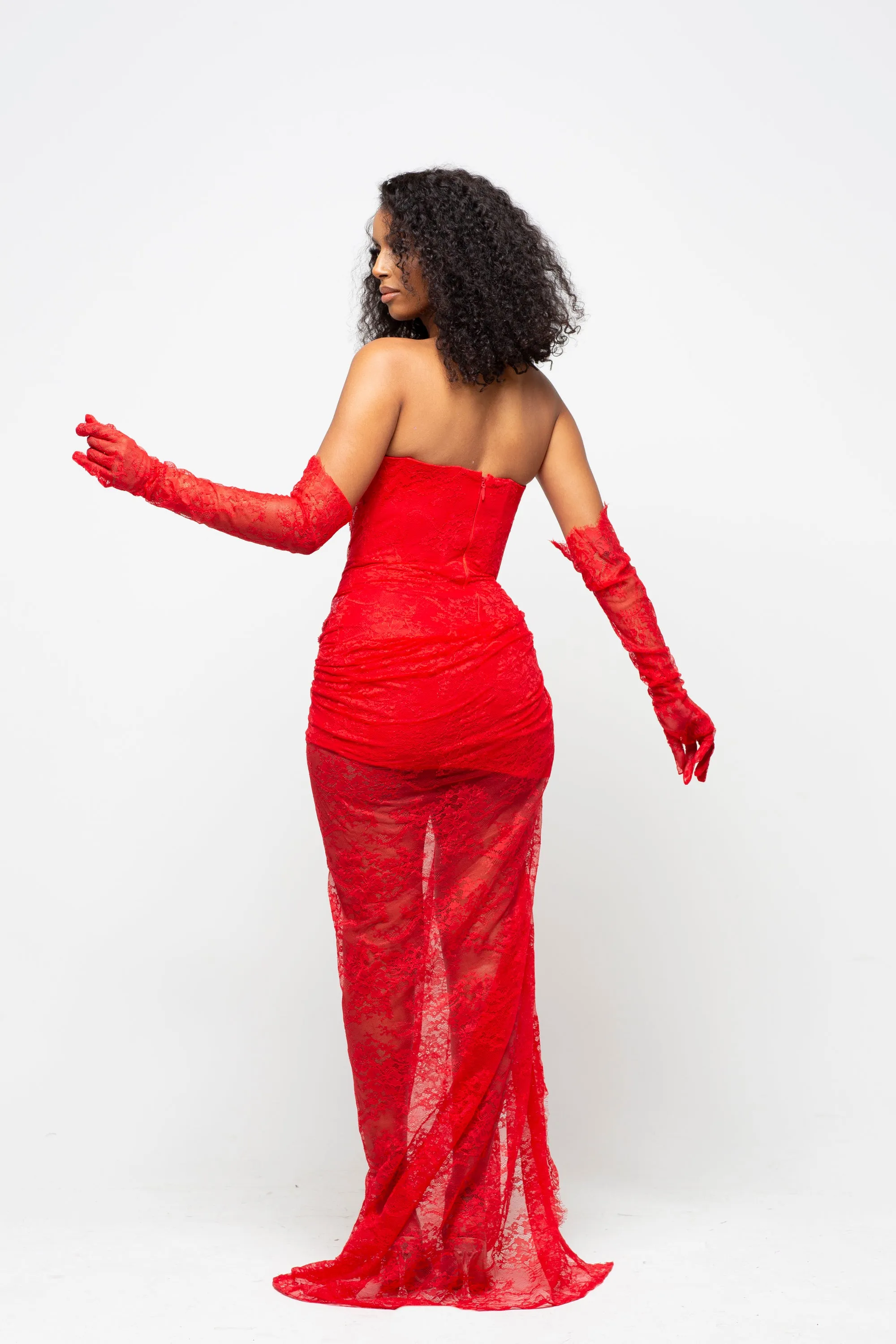 Lucy Red Maxi Dress With Gloves Pre-Order