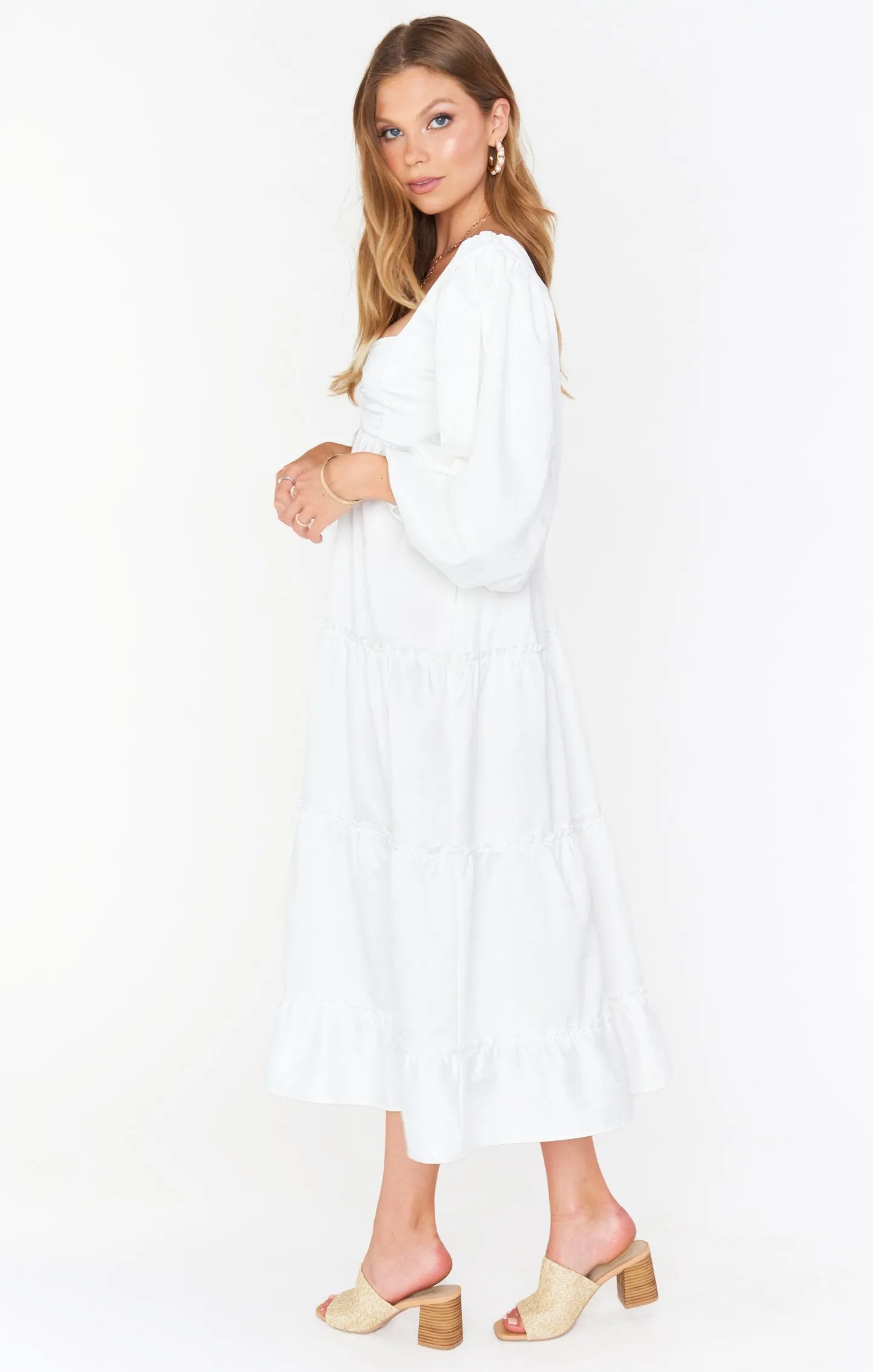 Mandi Midi Dress ~ White Rose Jacquard