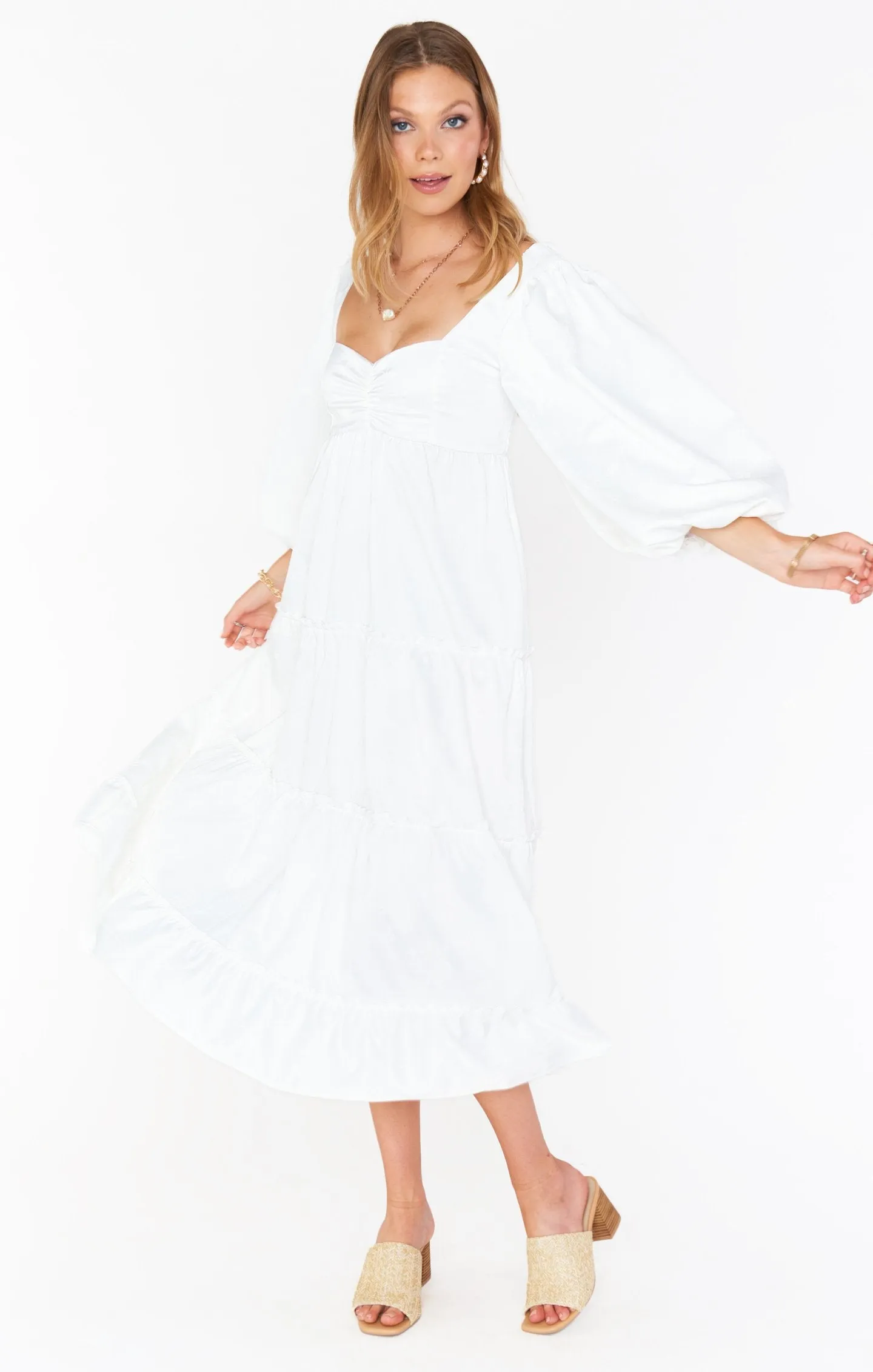 Mandi Midi Dress ~ White Rose Jacquard