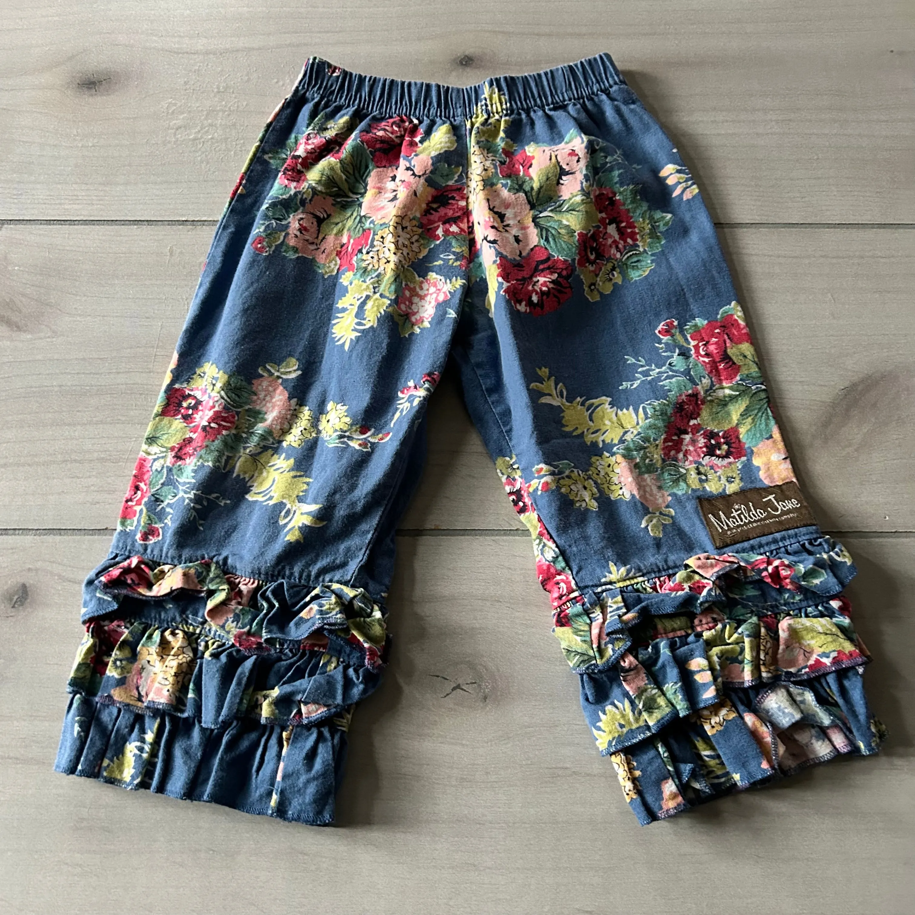 Matilda Jane Blue Linen Floral Ruffle Pants