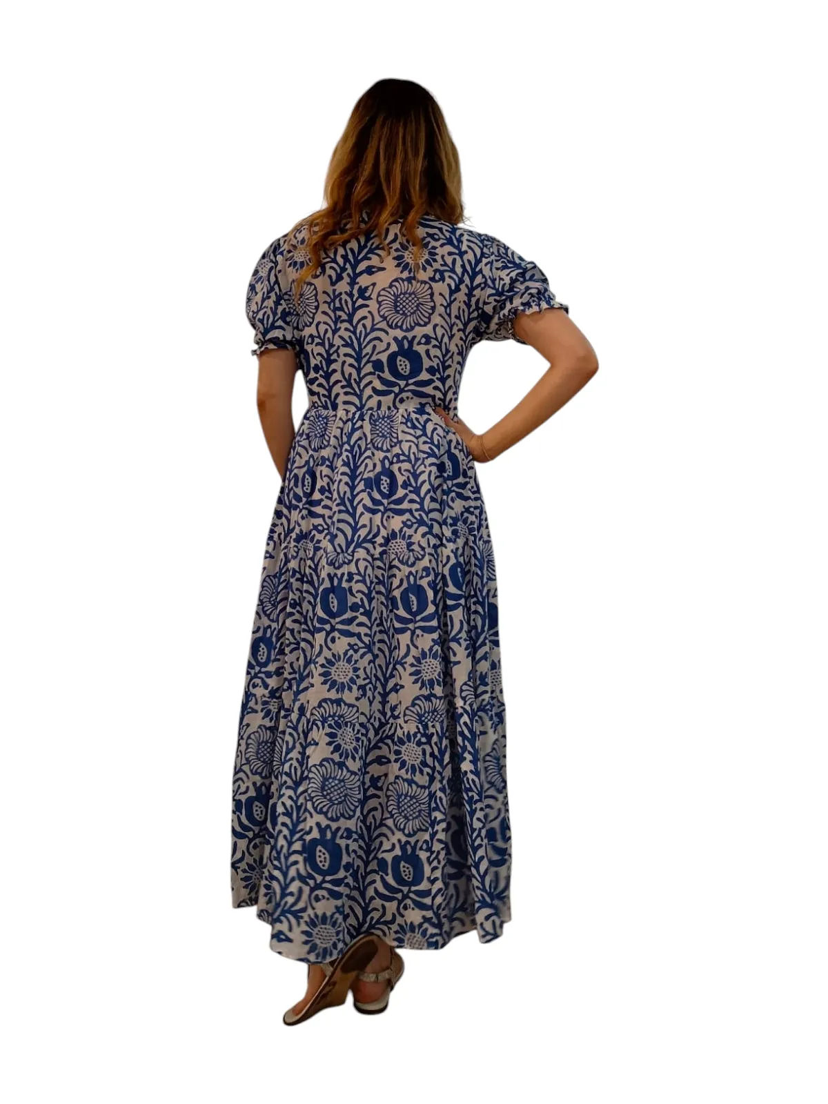 Melange - Indian Block Print Wrap Midi Dress - Indigo