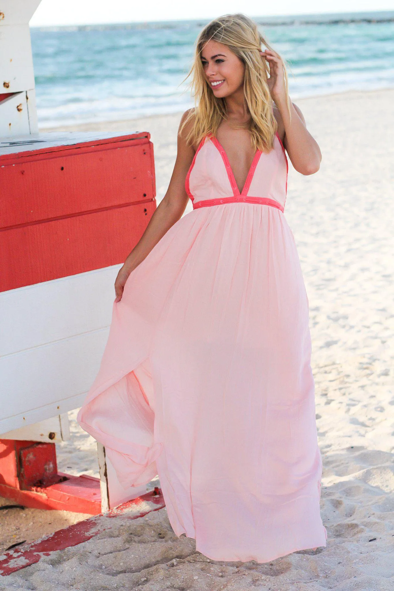 Melon Maxi Dress with Criss Cross Back