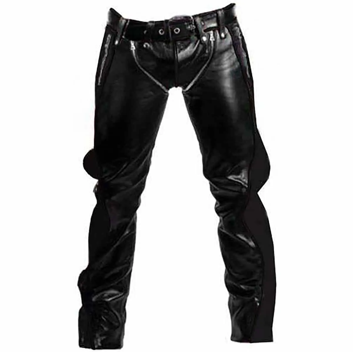 Mens Bondage Pants Black Leather Heavy Duty Jeans Trouser - (R2-Blk)