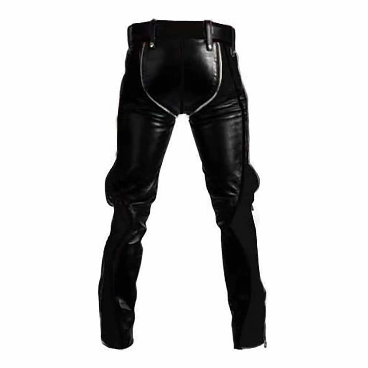 Mens Bondage Pants Black Leather Heavy Duty Jeans Trouser - (R2-Blk)