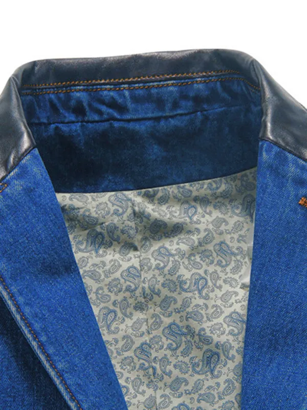 Men's Casual Denim Patchwork Suit Jacket