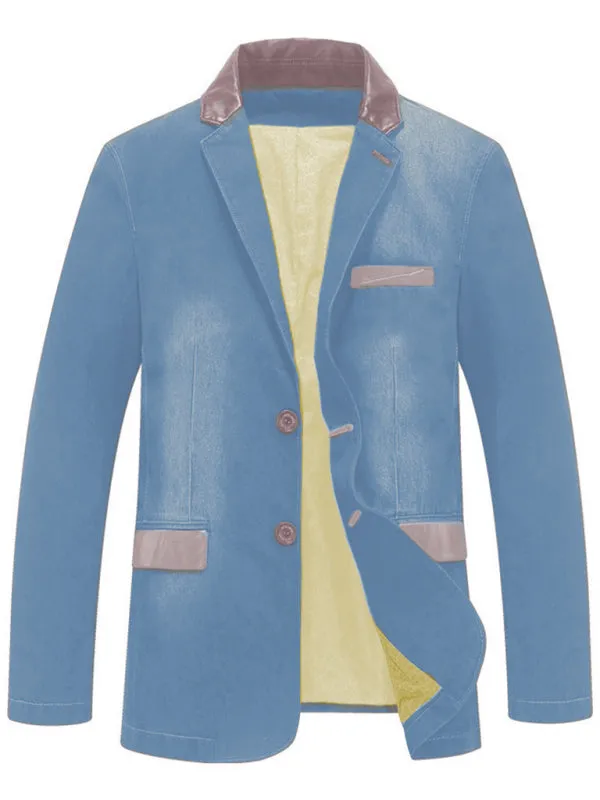 Men's Casual Denim Patchwork Suit Jacket