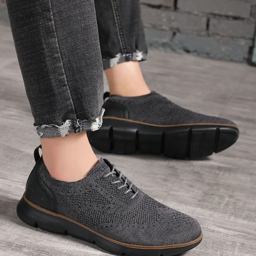 Men's lace Up Casual Shoes Oxford Knitted Breathable Lightweight Comfortable Walking Business Dress Sneakers