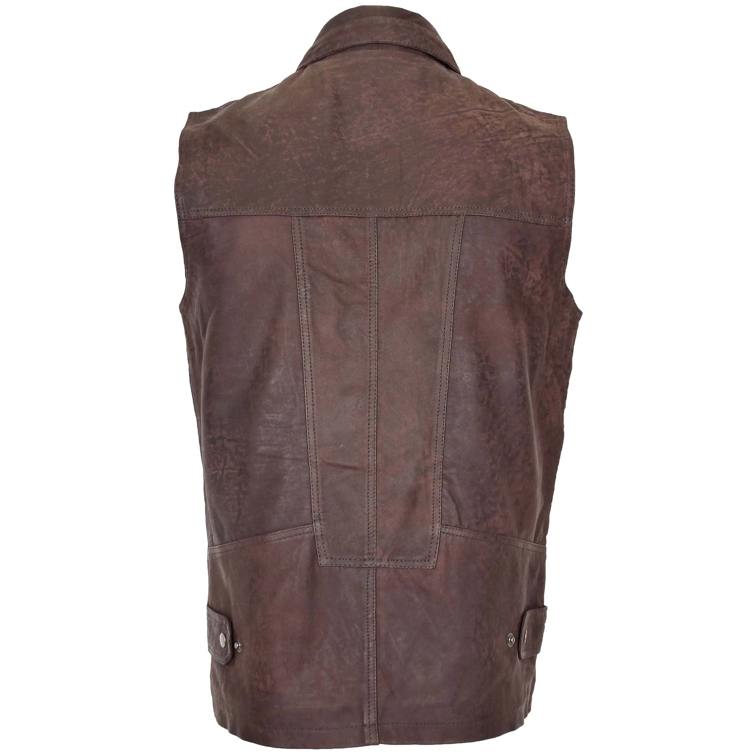 Mens Leather Multi Purpose Gilet Roger Brown