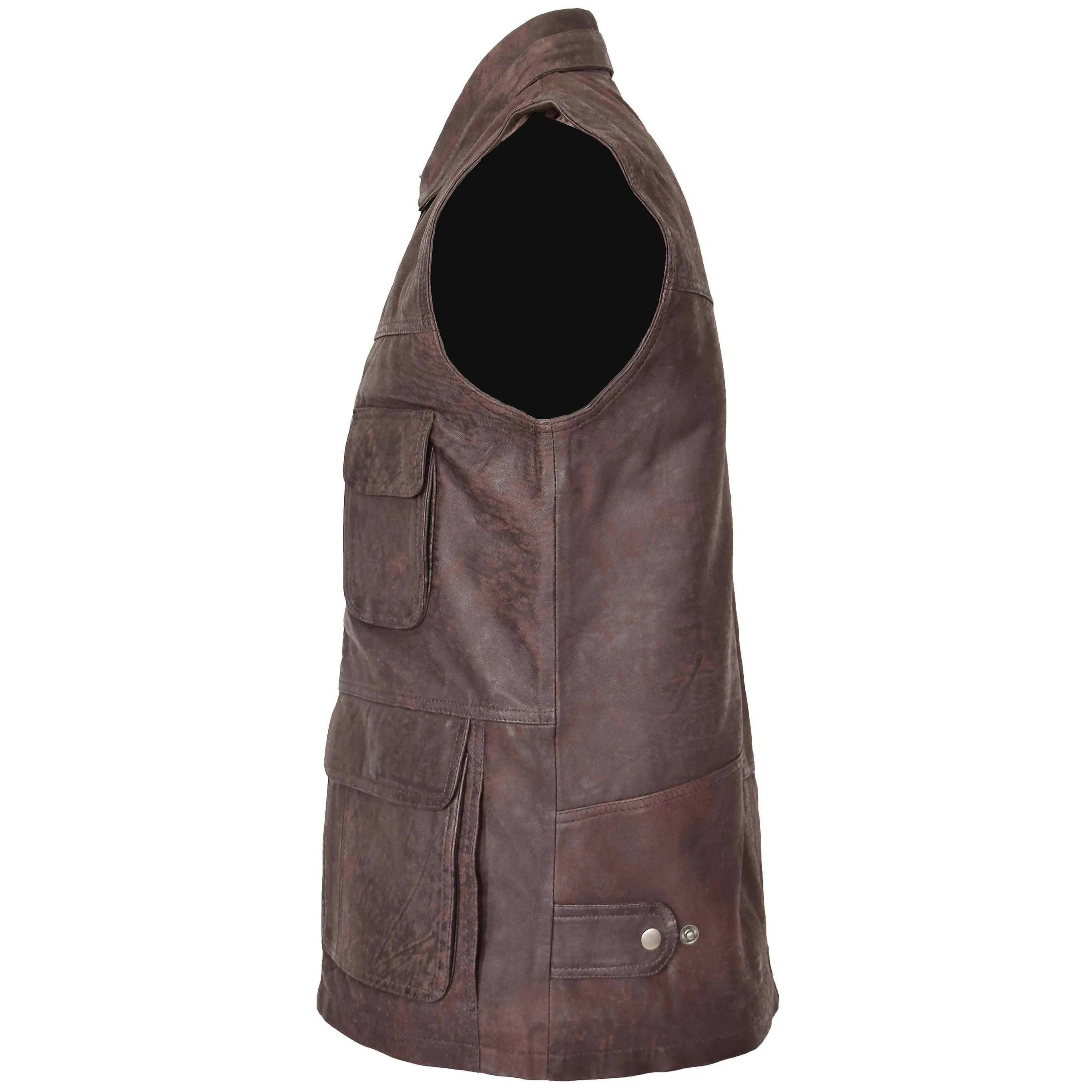 Mens Leather Multi Purpose Gilet Roger Brown