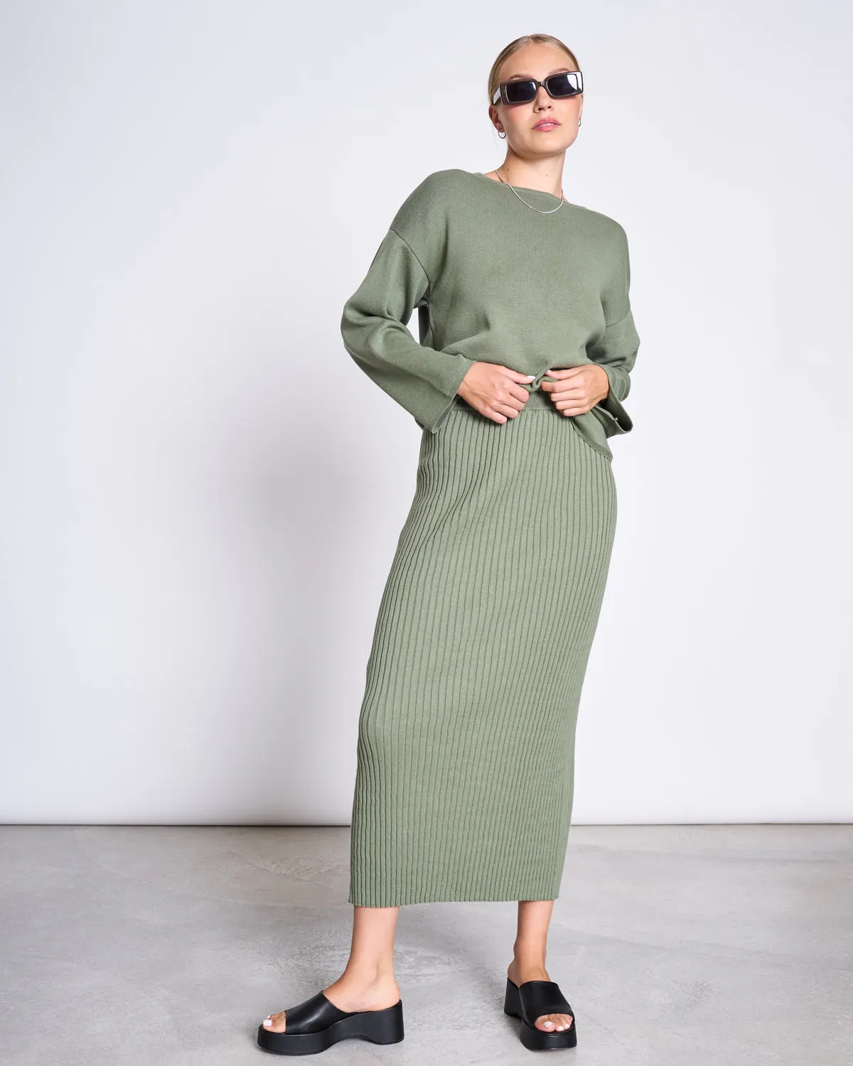 MIDI KNIT SKIRT EBBA SEA SPRAY GOTS