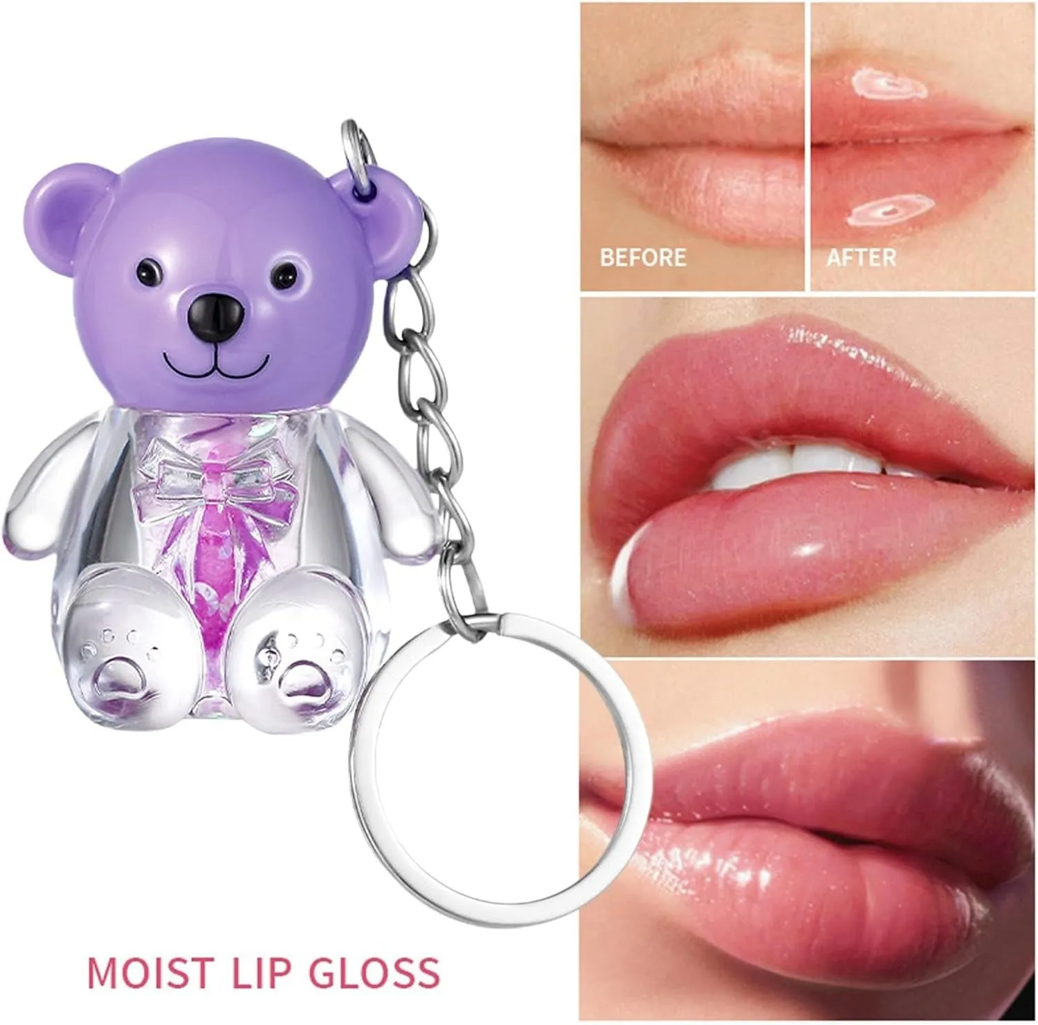 Miss Beauty New Mocmallure Cute teddy bear keychain tinted lip gloss