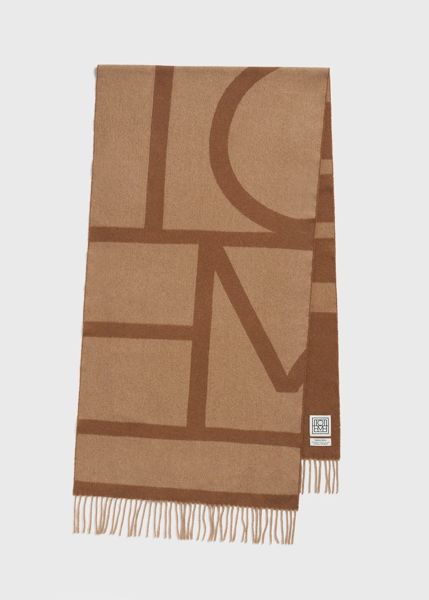 Monogram jacquard wool scarf camel