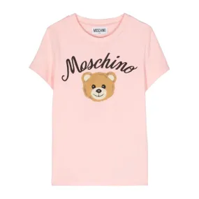 Moschino Kids Embroidered Logo Pink T-Shirt