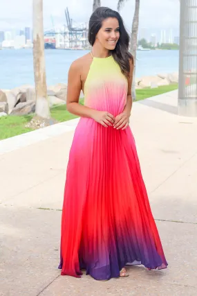 Multi Colored Pleated Maxi Dress