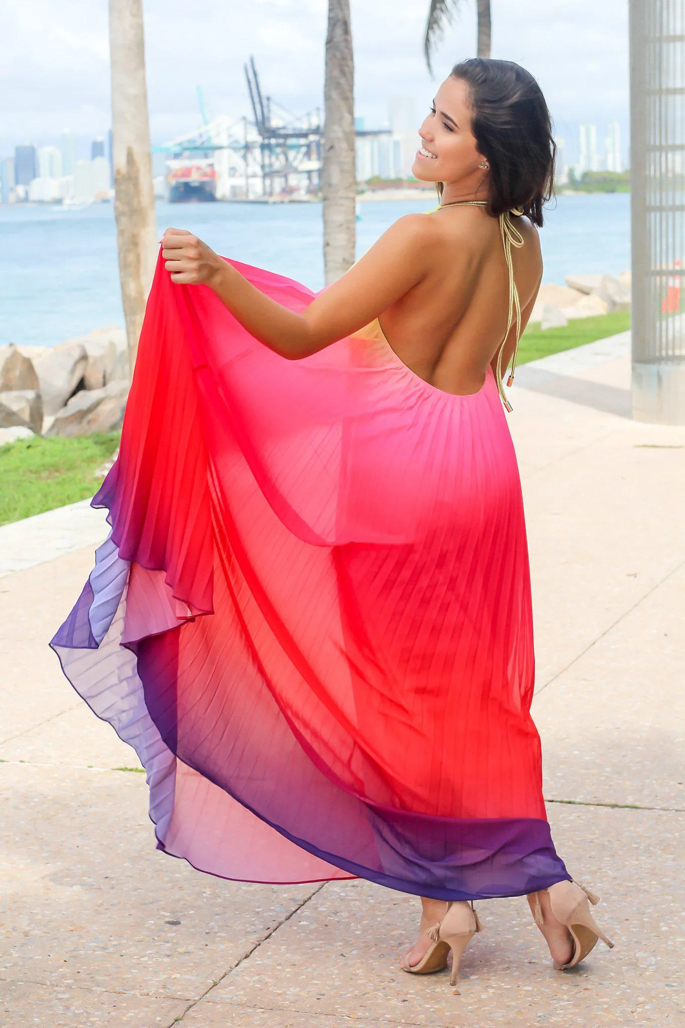 Multi Colored Pleated Maxi Dress