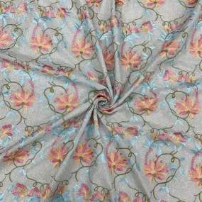 Multicolor Floral Shimmer Knitted Embroidery Fabric