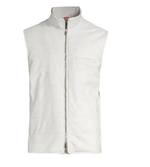 New $3500 Isaia Wool Blend Puffer Vest Gilet White 42 US/52 Eu Italy