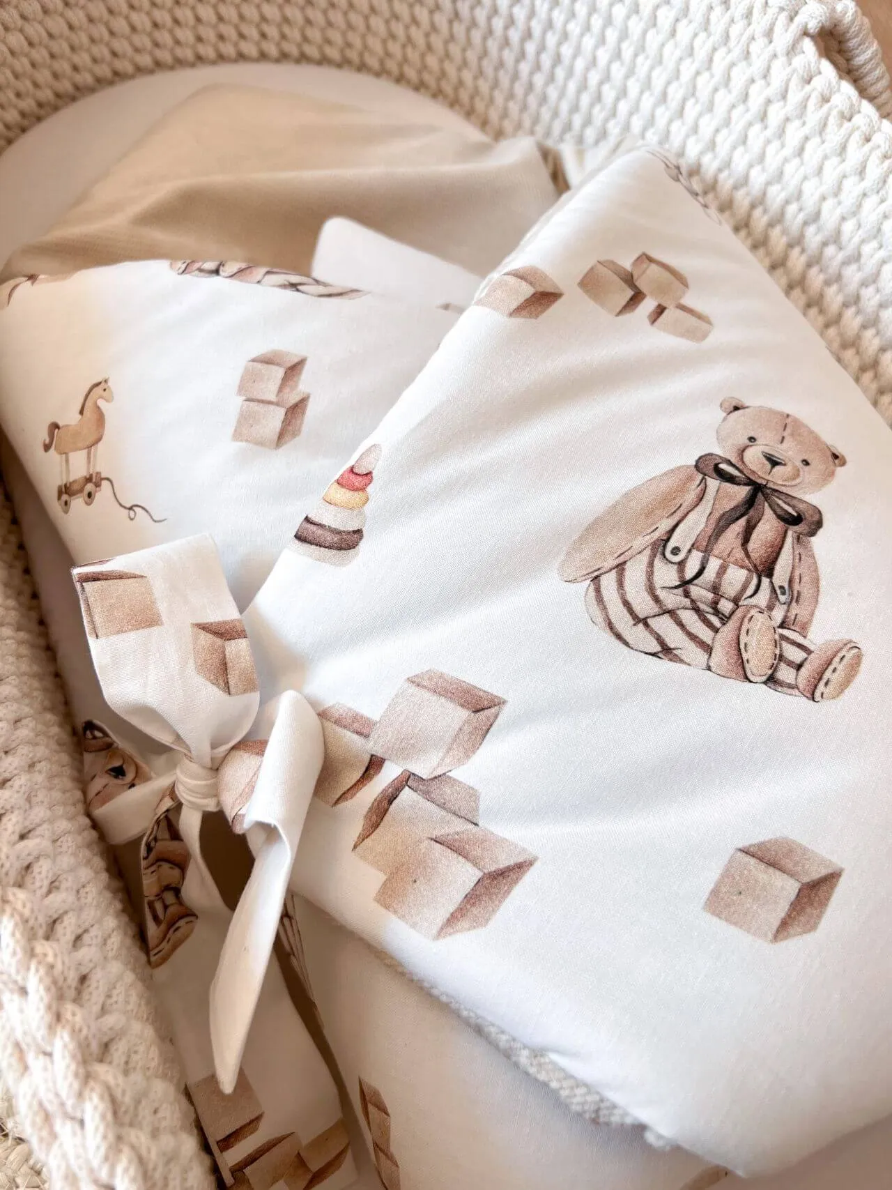 Newborn Baby Swaddle Blanket - Retro Teddy Bear with Beige Velvet