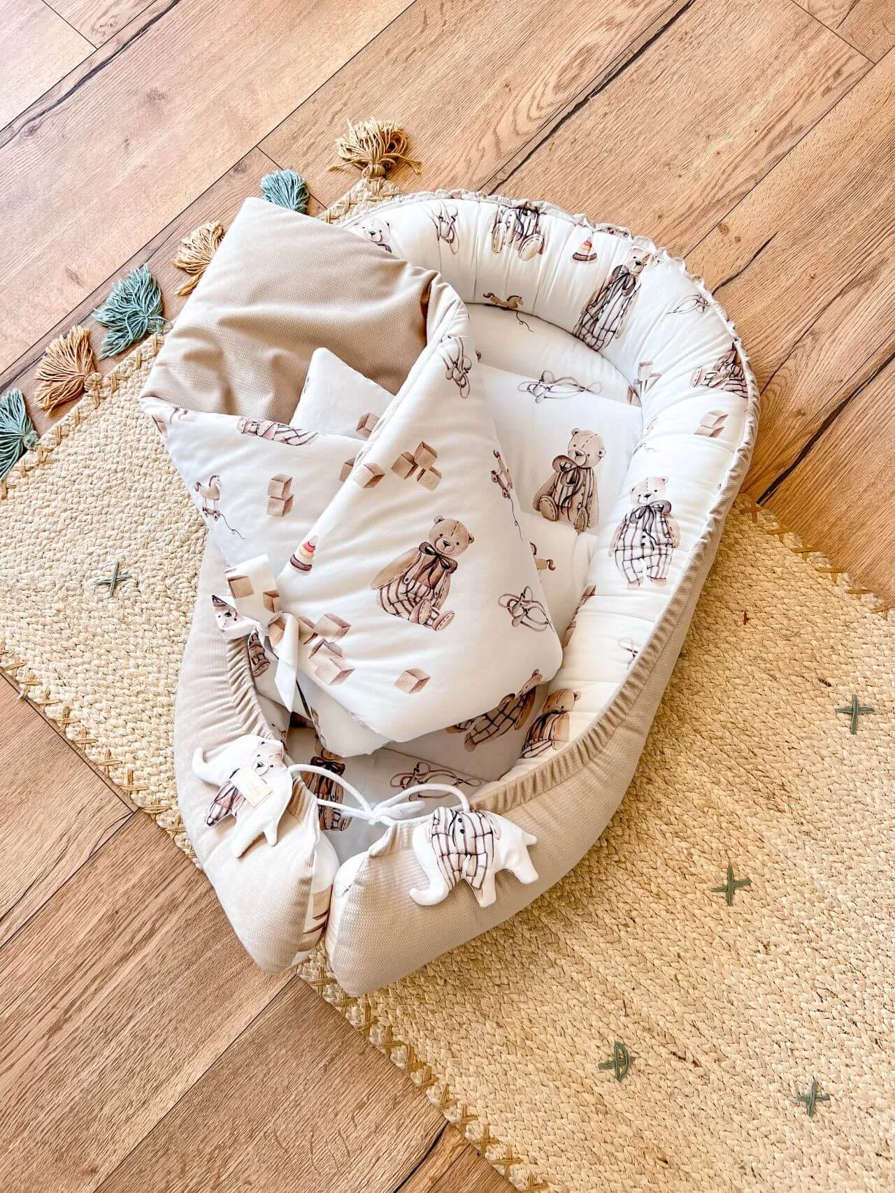 Newborn Baby Swaddle Blanket - Retro Teddy Bear with Beige Velvet