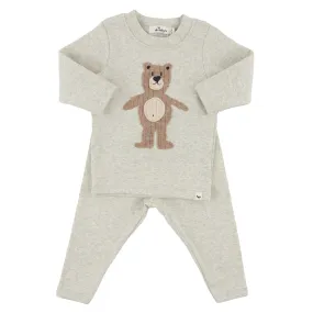 oh baby! Two Piece Set - Shaggy Bear Applique - Oatmeal Heather