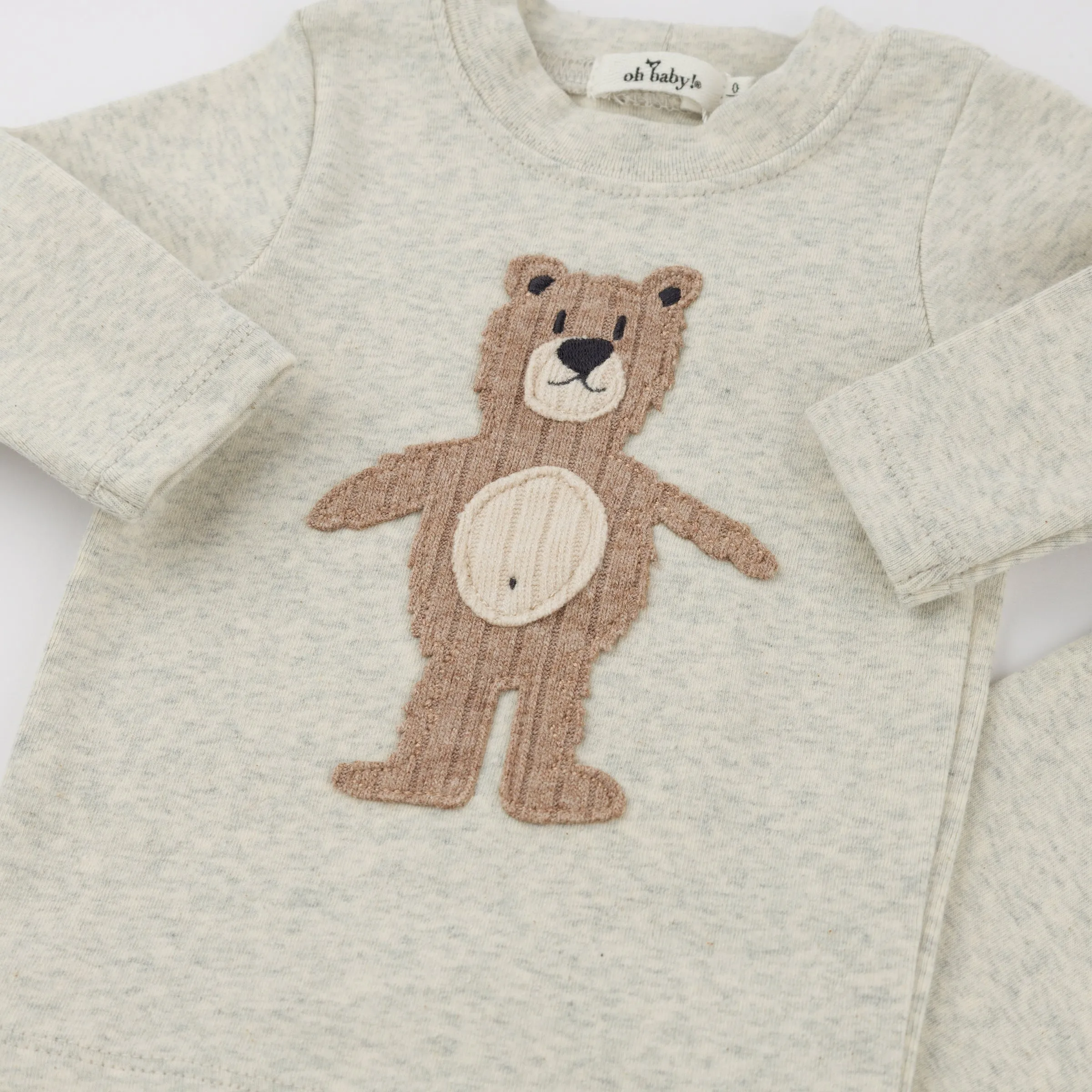 oh baby! Two Piece Set - Shaggy Bear Applique - Oatmeal Heather