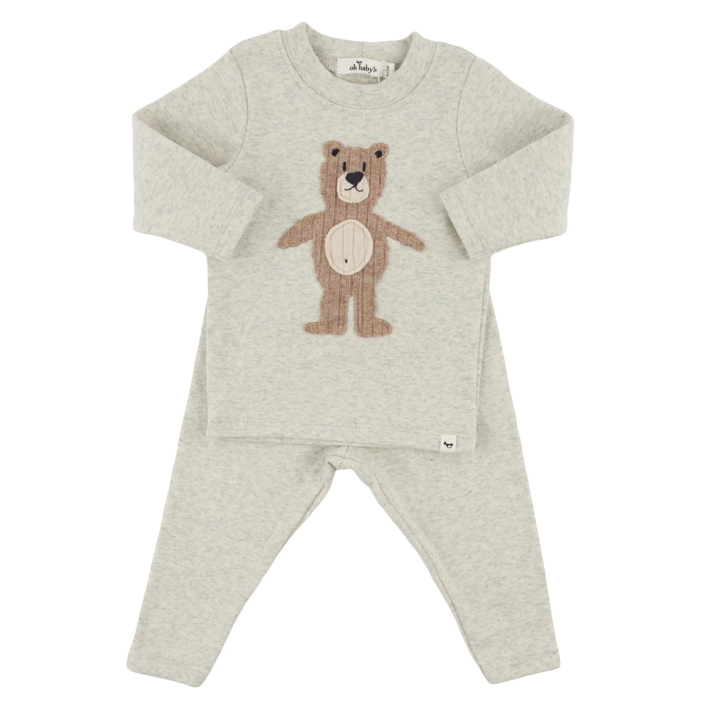 oh baby! Two Piece Set - Shaggy Bear Applique - Oatmeal Heather