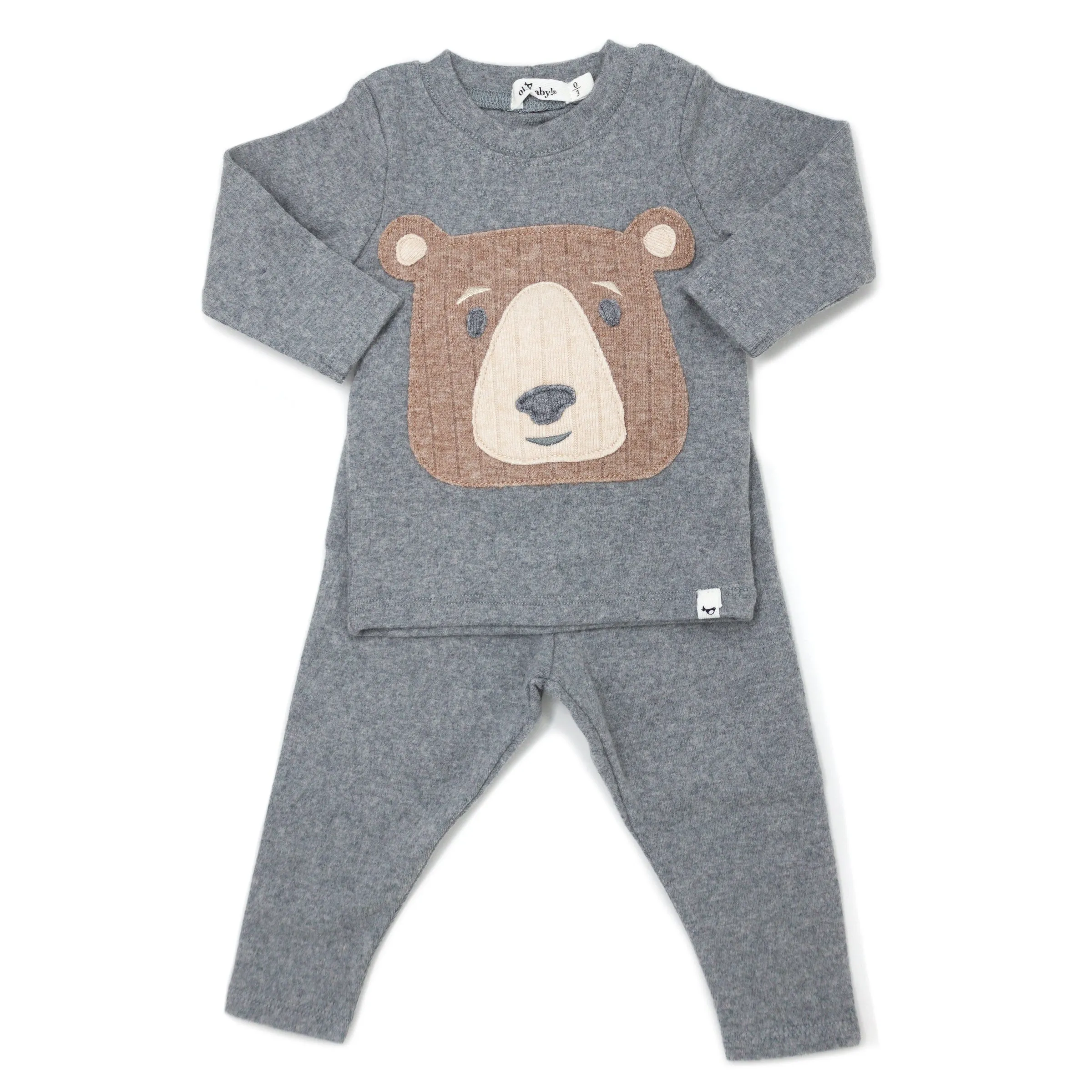 oh baby! Two Piece Set - Teddy Bear Face - Coal