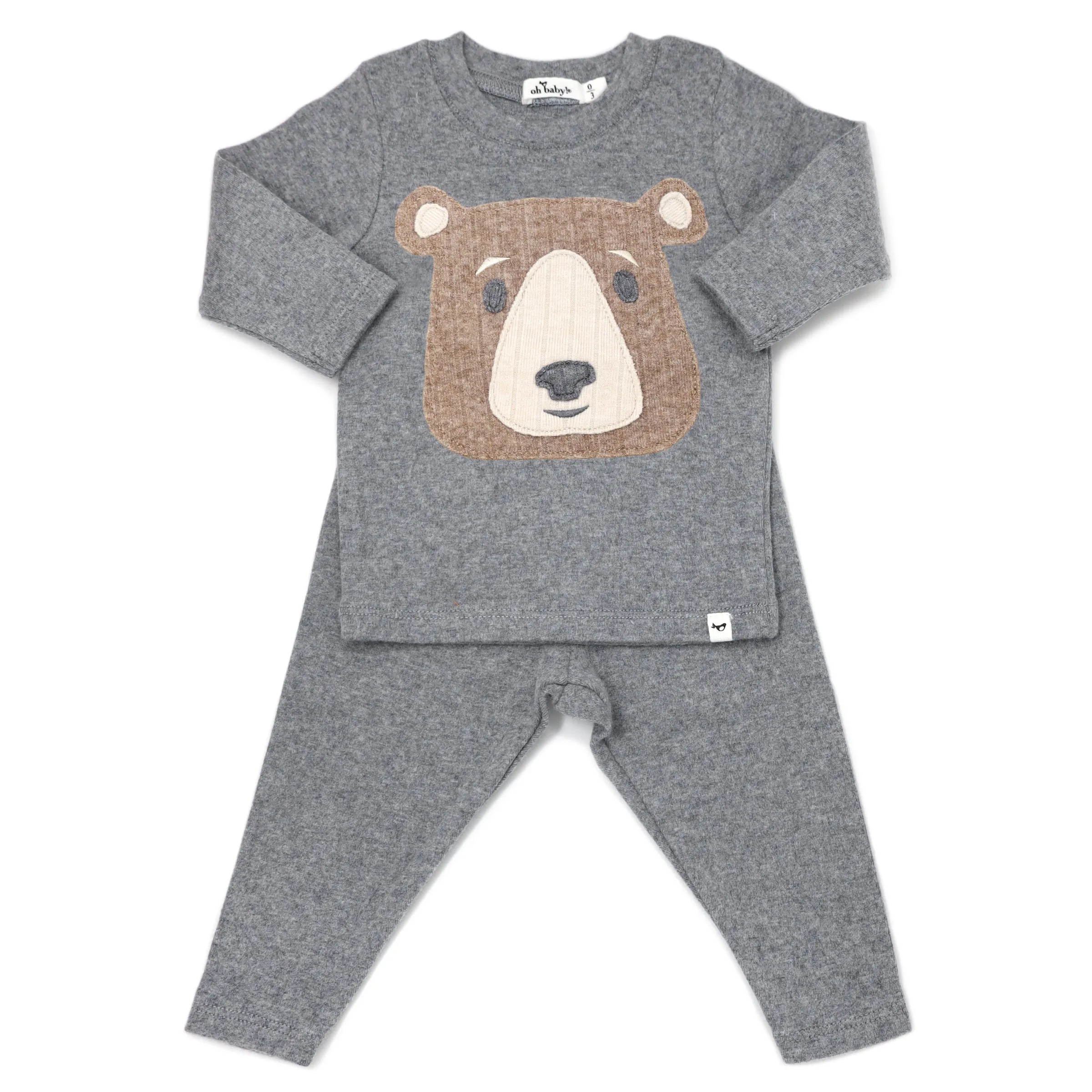 oh baby! Two Piece Set - Teddy Bear Face - Coal