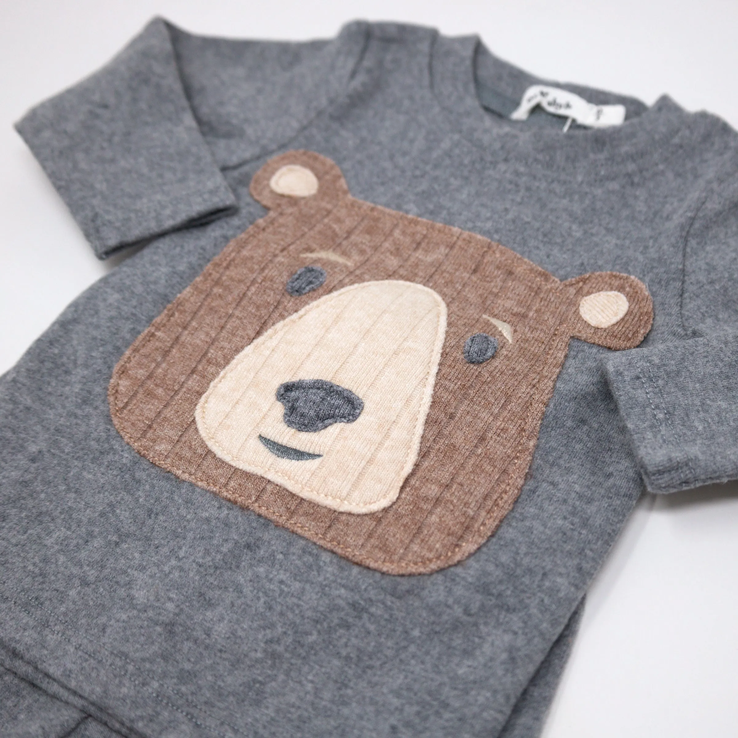 oh baby! Two Piece Set - Teddy Bear Face - Coal