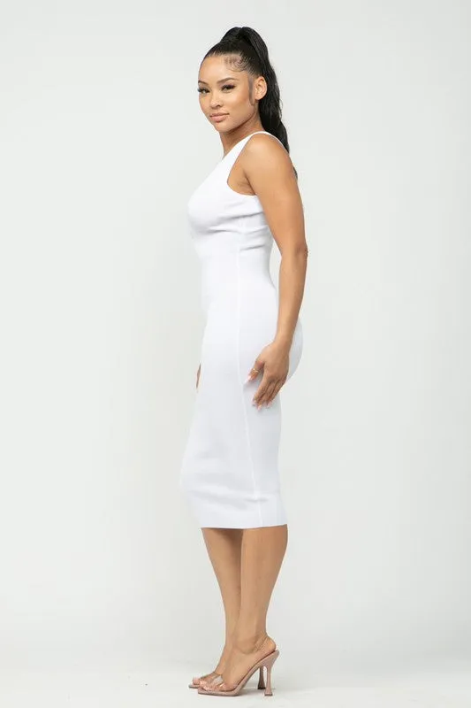 Olivia V-Cut Racerback Midi Dress (White)