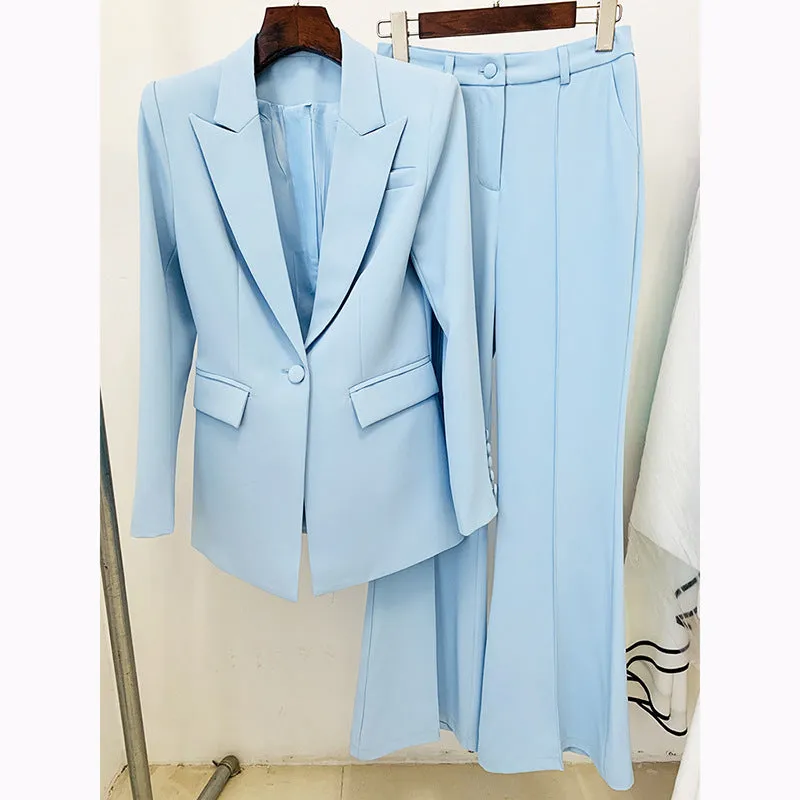 One Button Cloth Cover Mid Length Bell Bottom Pants Set