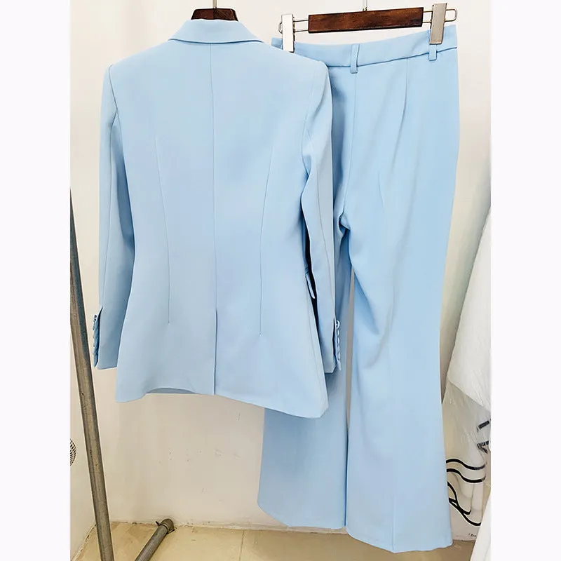 One Button Cloth Cover Mid Length Bell Bottom Pants Set