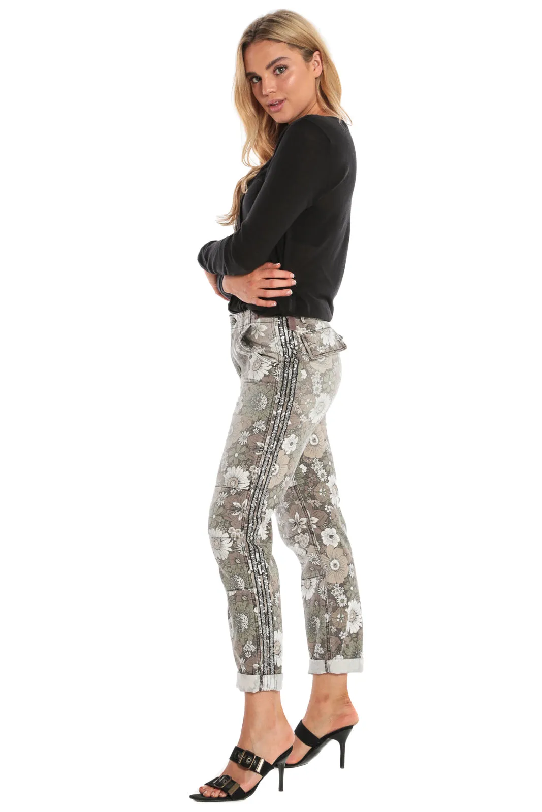 Pants with sequins tapes in Fire Flower