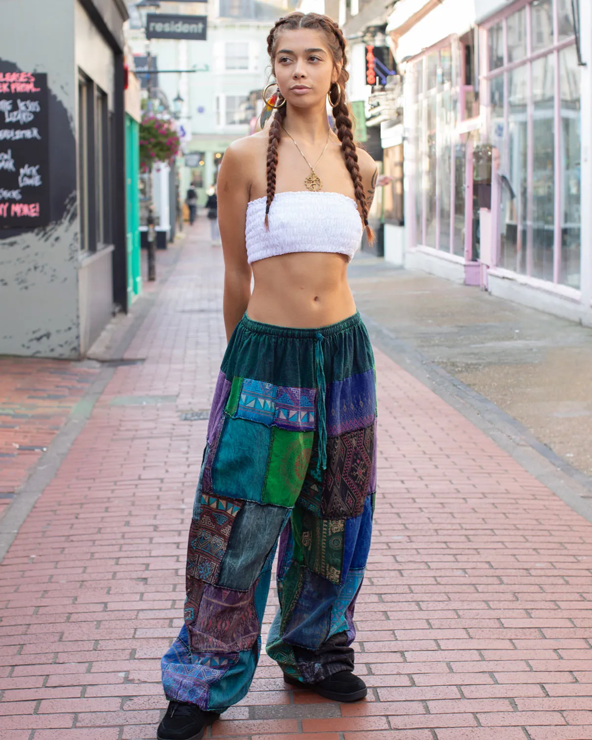 Patchwork Baggy Harem Pants Blue Unisex