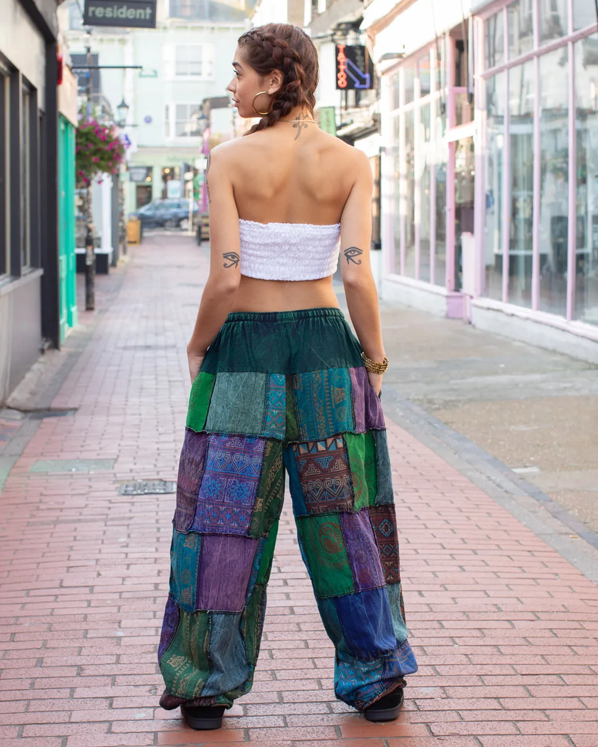 Patchwork Baggy Harem Pants Blue Unisex