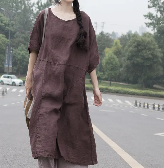 Patchwork Linen Loose Women Dress